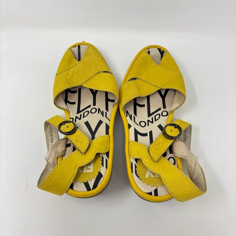 Fly London Yellow Suede Peep Toe Chunky Sandals Size 37 (6-6.5) - Picture 4 of 14